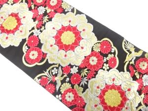 アンティーク　華紋に鳳凰・草花模様織り出し袋帯（着用可）